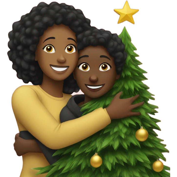 Christmas tree hug with black women emoji