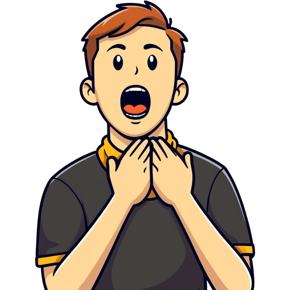 A guy crossing his hands in the neck screaming emoji