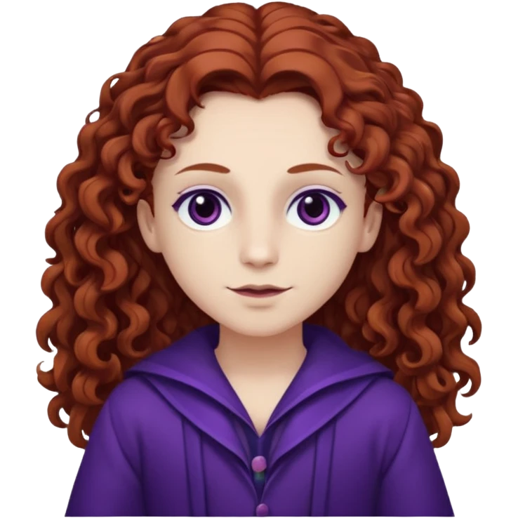 Armand with white skin, brown eyes , long auburn curly hair, dark purple outfit emoji