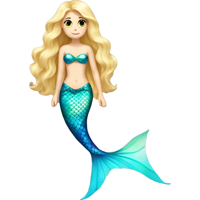 Iridescent mermaid tail full body white girl long hair emoji