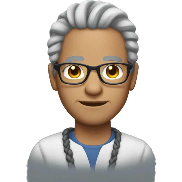 Man with gray hair braids and light skin with glasses emoji