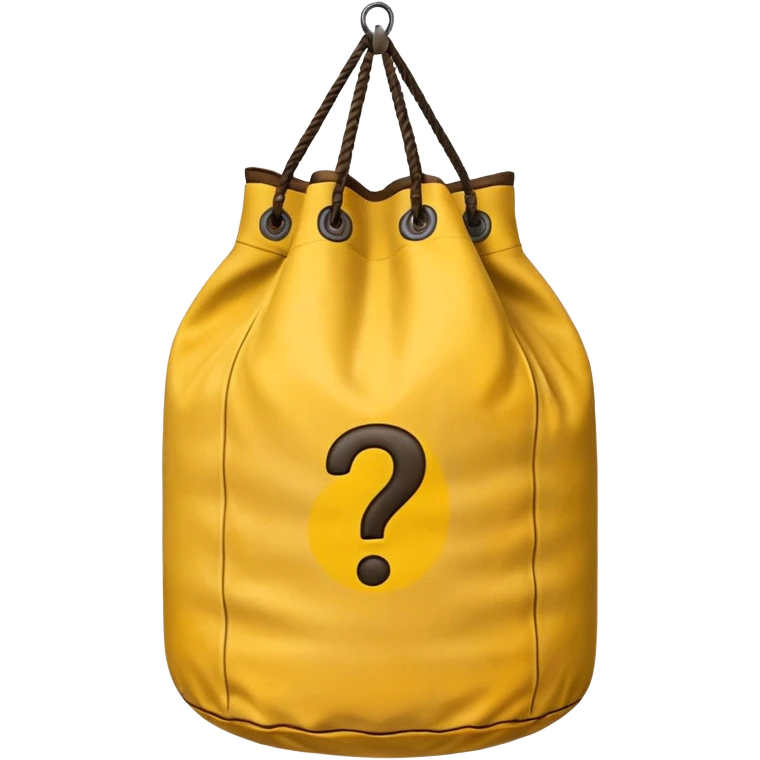 heavy bag printed with overstuffed with yellow question marks emoji