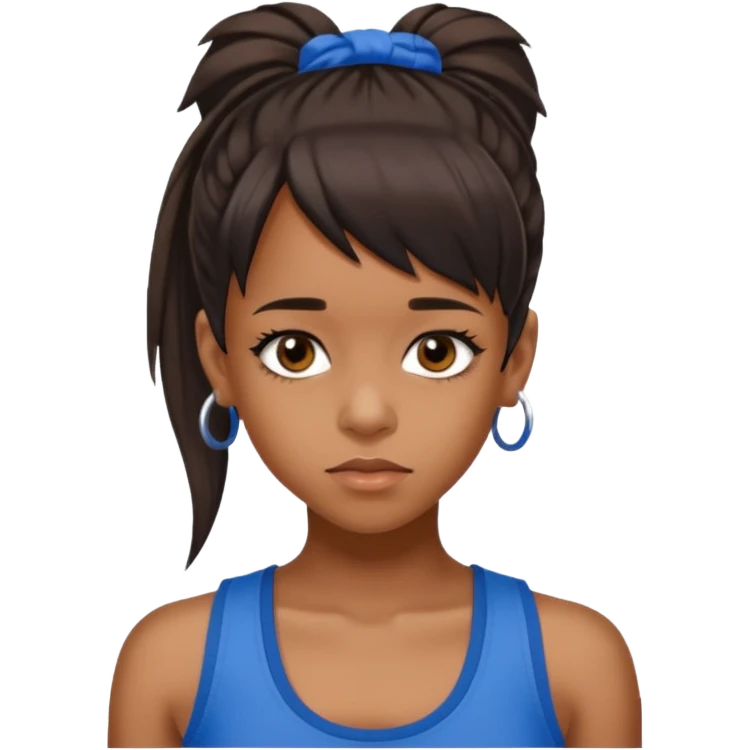Lisa Left Eye Lopes brown eyes dark brown Ponytail hair, blue tank top emoji