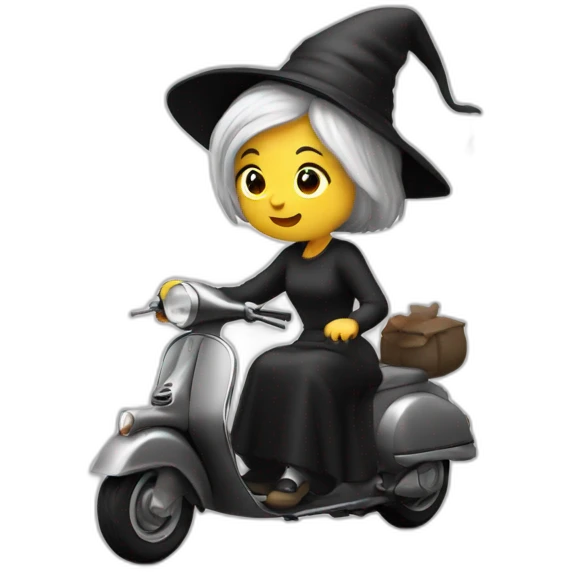 witch with gray hair at black and white vespa emoji