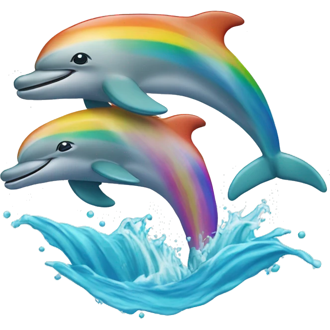 dolphins jumping out of water with rainbow behind them  emoji