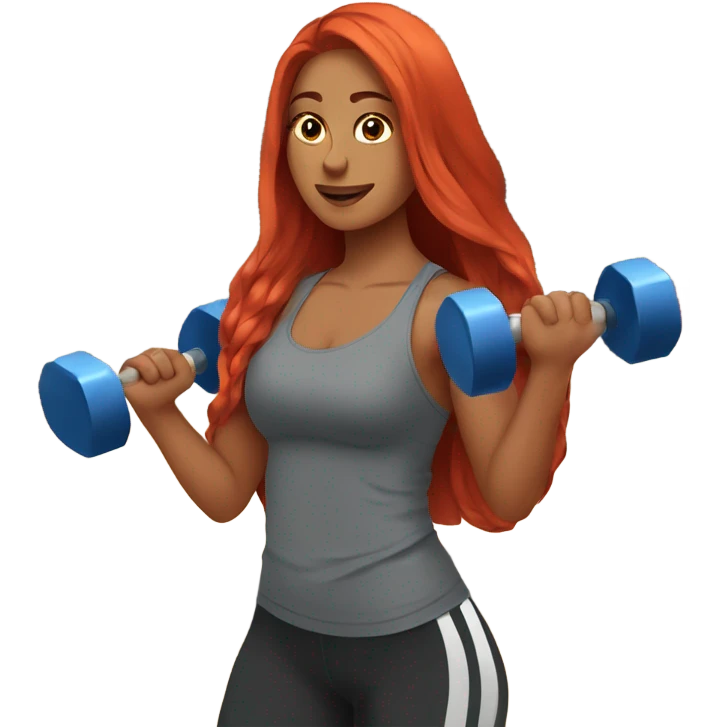Girl with Long red hair holding dumbbells at the gym emoji