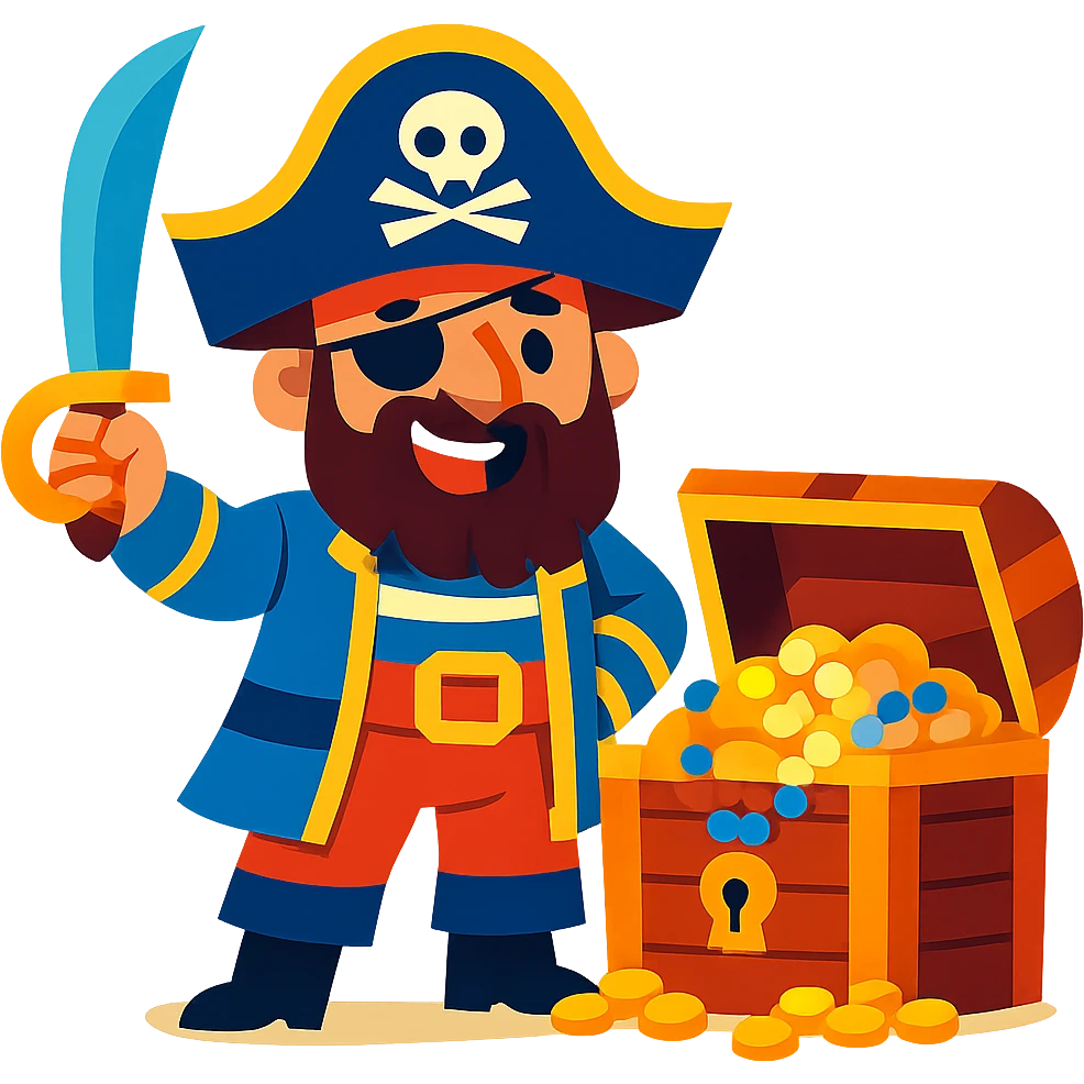 pirate with treasure chest, vibrant colors, playful style emoji