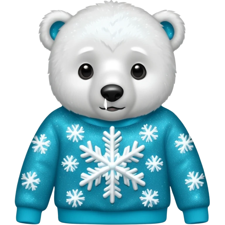 Glitter polar bear
with cyan snowflake on a black sweatshirt emoji