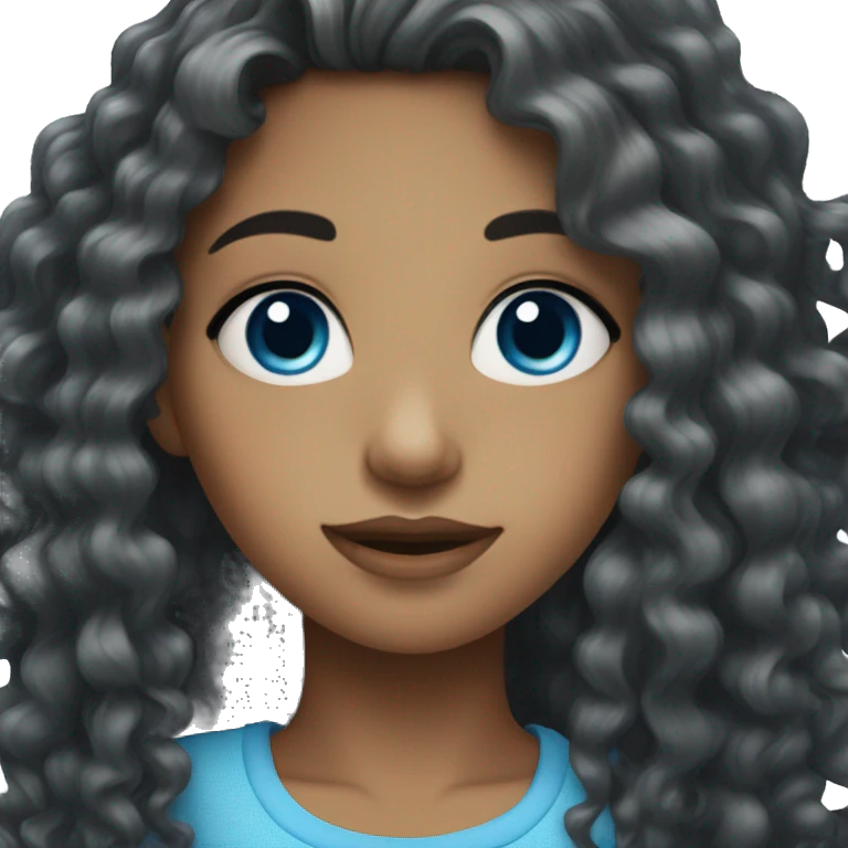 Girl with long, Black curly hair and blue eyes  emoji