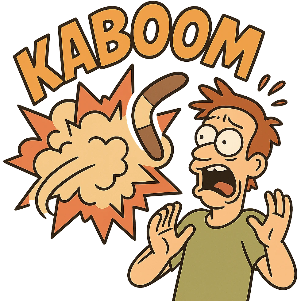comic-style kaboom with a boomerang spinning out of the explosion, visually blending the two ideas into 'kaboomerang' emoji