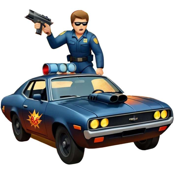 Icon for Action Movies: A photorealistic, vibrant collage in the style of a movie poster, featuring intense action scenes—explosions, high-speed chases, and dramatic close-ups of characters in combat. The design should capture the adrenaline-pumping energy of action films. Transparent background. emoji