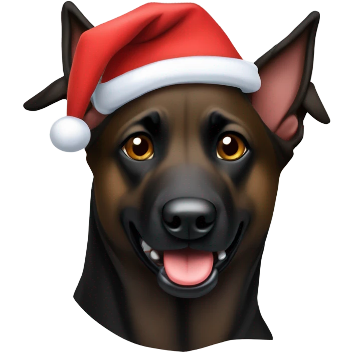 Black and brown Belgian malinois with Santa hat emoji