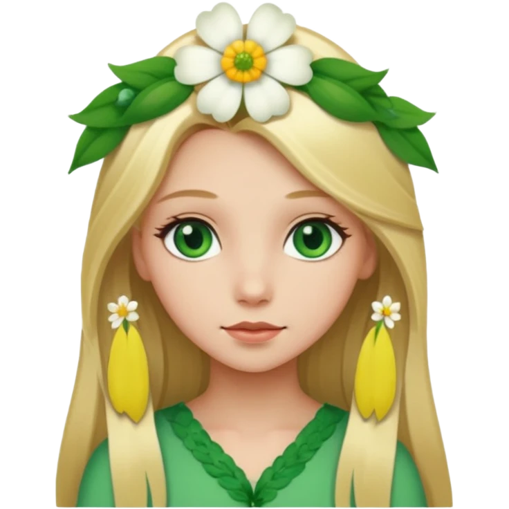 Girl profile picture with long blonde hair and green eyes and a flower in her hair emoji