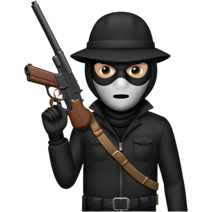 A black male in a robber mask with a gun emoji