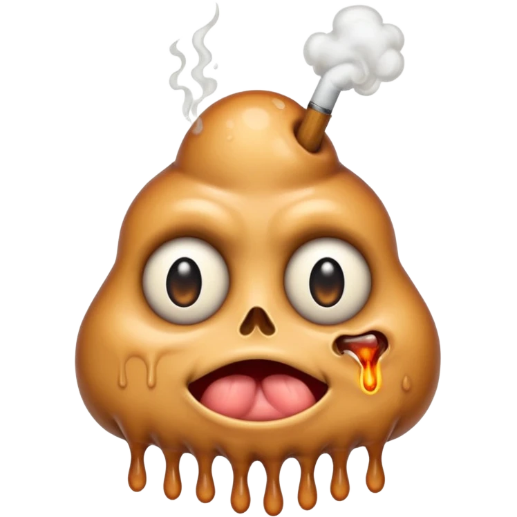 EXTREMELY Geeked Emoji of a sebacous gland cell smoking with freaky eyes and leaking and melting emoji
