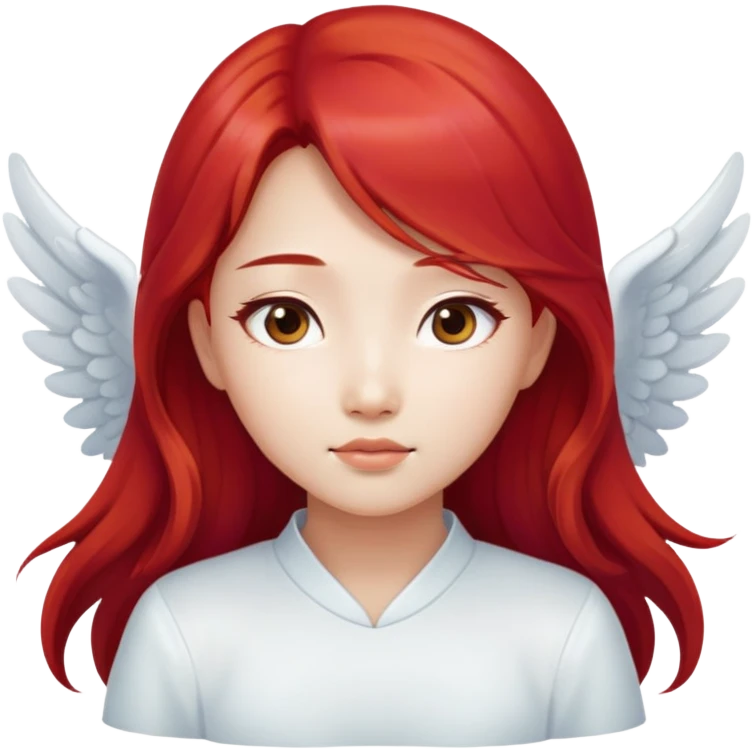 Asian angel girl with long red hair and oval face emoji