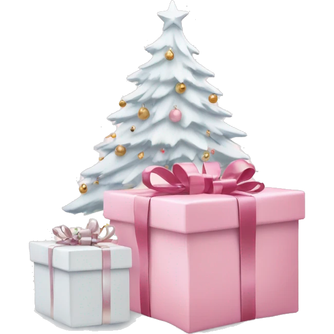 Light pink Christmas gifts under a white Christmas tree  emoji