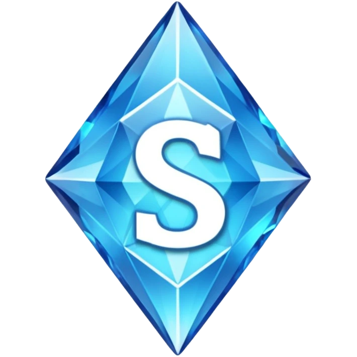 Create a custom emoji badge featuring a stylized, glossy letter “S”. Style it after the Diamond rank from League of Legends. Use crystalline blue tones, sharp reflections, faceted textures, and a high-end glowing frame.
 emoji