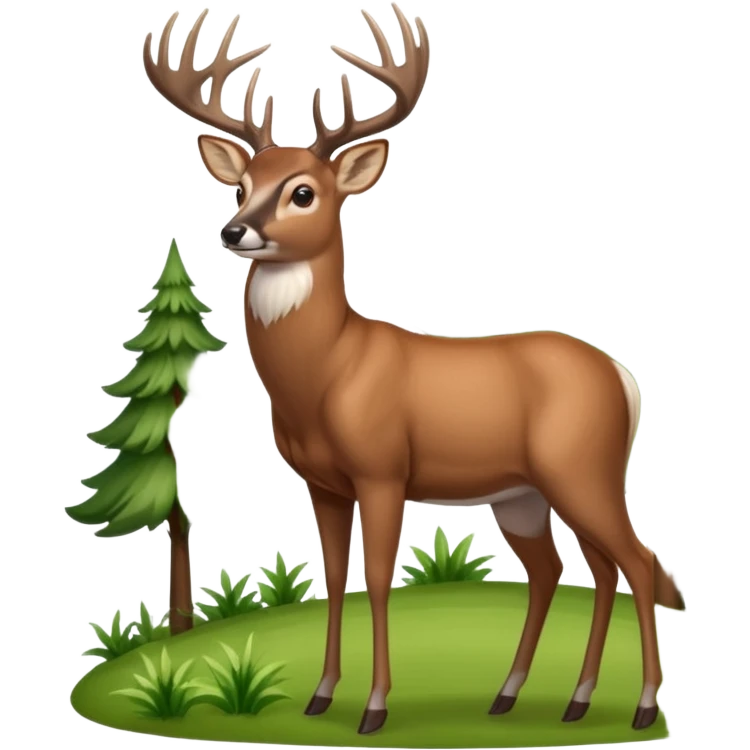 Whitetail buck standing on a hillside with trees and brush in the background. emoji