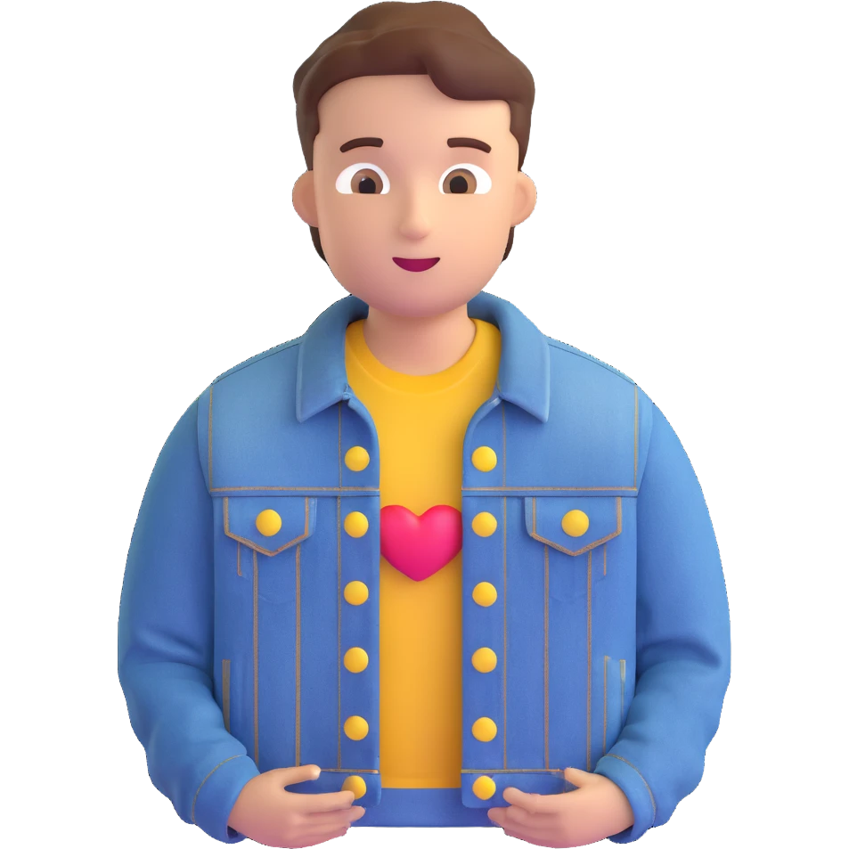 переодеть парня в джинсовку, сохранить 3d emoji стиль emoji