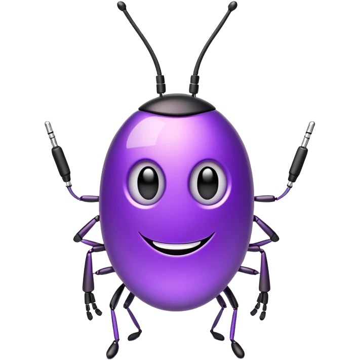 fun purple optiwatt bug with antenna, smiling face, and a tech circuit pattern on its body emoji
