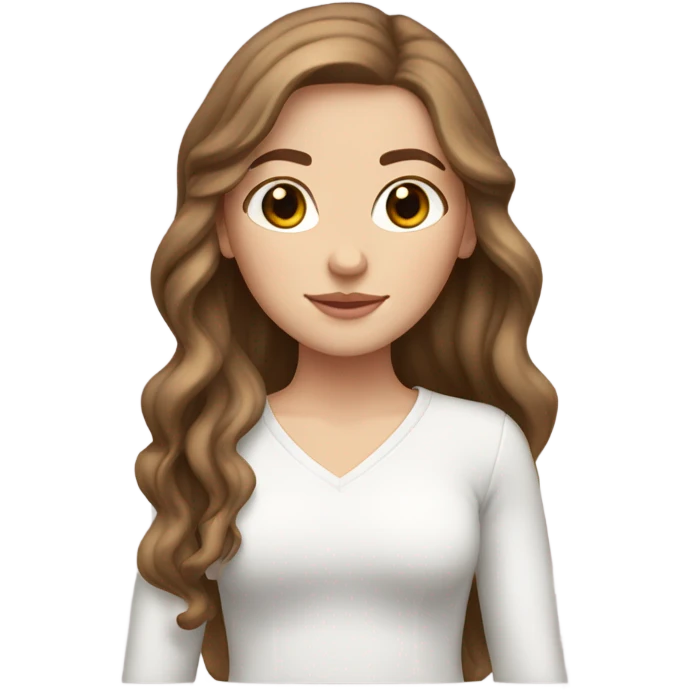 White girl, with brown eyes, brown long wavy hair and middle part emoji