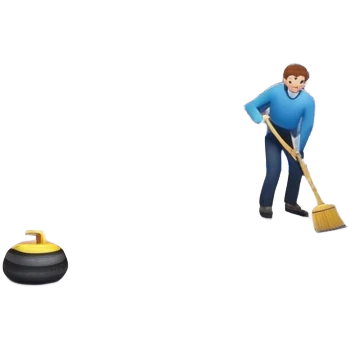 please, An icon featuring the curling rink, with its distinctive circles, and a vibrant crowd in the stands. Snowflakes fall outside the arena, and bright lights illuminate the ice. a curling stone sliding across the ice, with a broom nearby. Transparent background. emoji