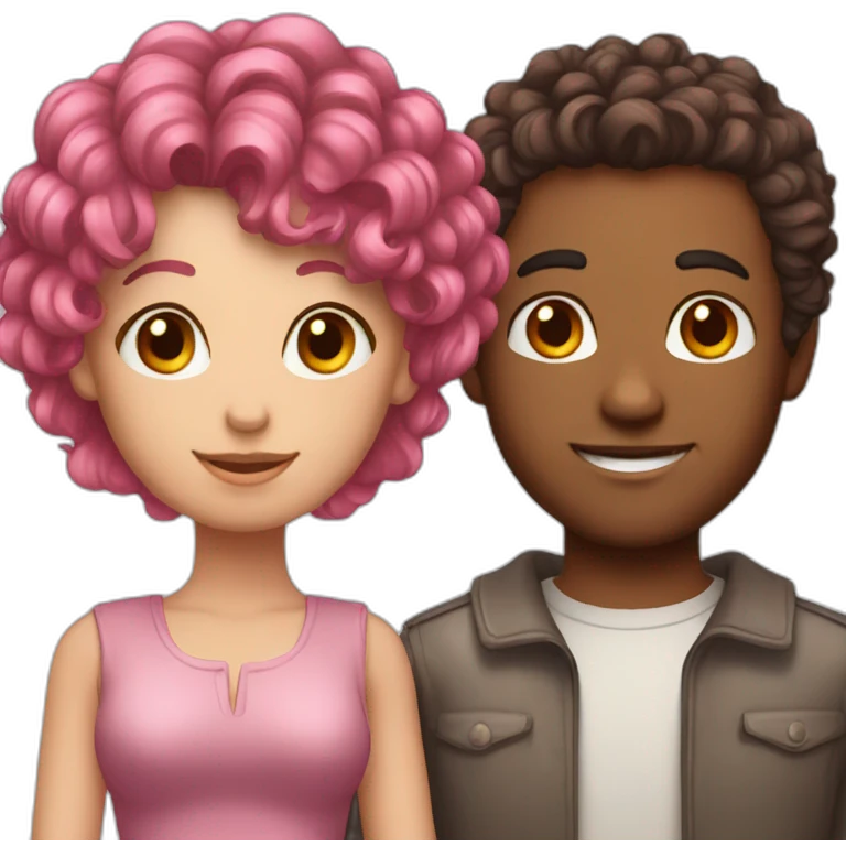 pink hair girl in love with a man with brown curly hair emoji