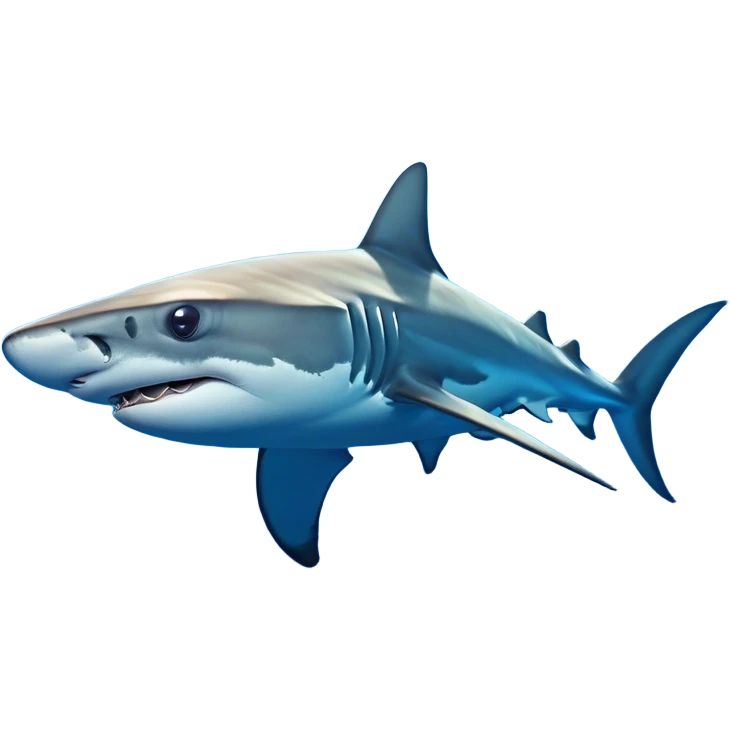 Cinematic Noble Hammerhead Shark Portrait Emoji, Poised and regal, with a broad, flattened hammer-shaped head, wide-set eyes, and a streamlined, powerful body gliding through deep blue waters, Simplified yet sharp and sophisticated features, highly detailed, glowing with a cool, oceanic luminescence, high shine, intelligent and commanding, stylized with an air of marine authority, focused and vigilant, soft glowing outline, capturing the essence of a watchful and confident predator that appears ready to glide out of the screen with effortless power! emoji