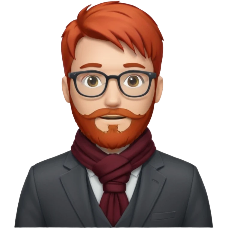 gray scarf, male,  beard, red hair, with suit, glasses emoji