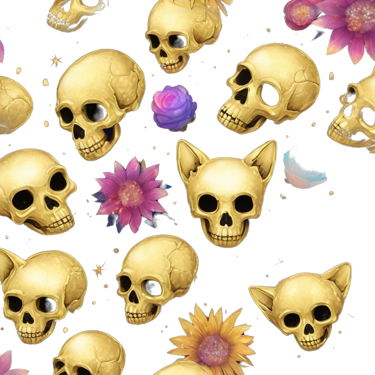 Skull iridescent kintsugi fluffy dog fox head zombie skull skeleton gold mechanical nebula galaxy stars colorful flowers fairy lights vintage emoji