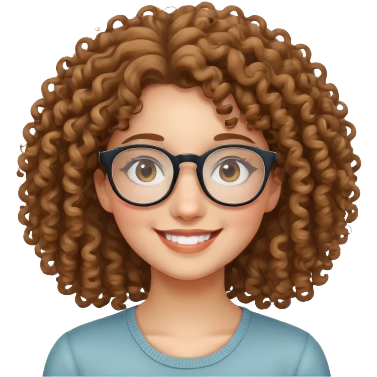 smiling curly-haired girl with glasses emoji