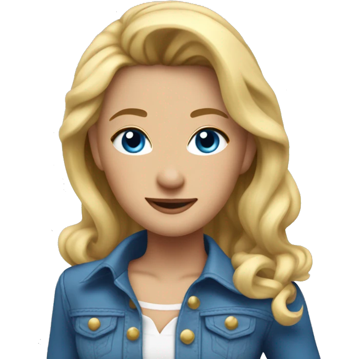 Cowgirl with blonde hair and Blue eyes in blue clothes  and that dances  emoji