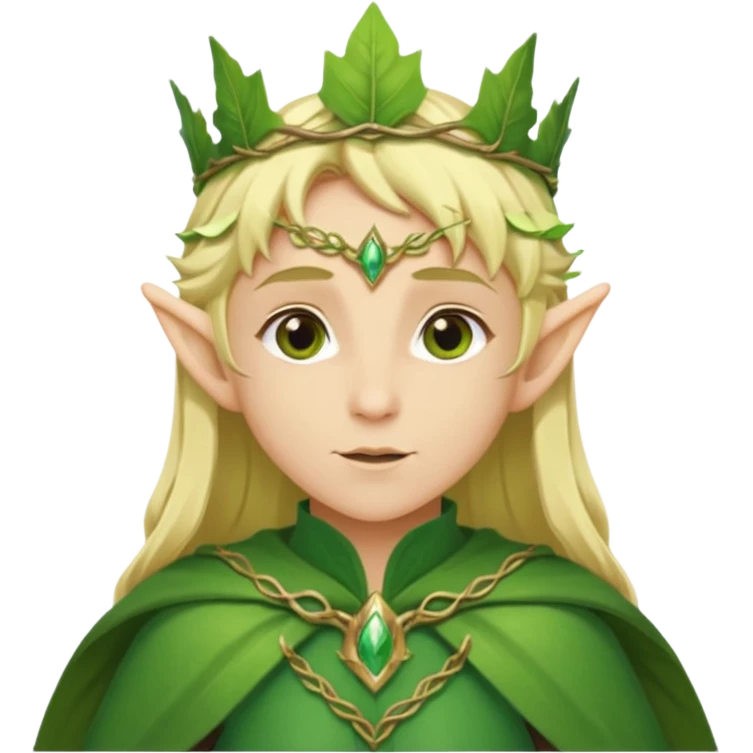 Forest Elf – elegant green-skinned elf with leaf crown and cloak, blonde hair emoji