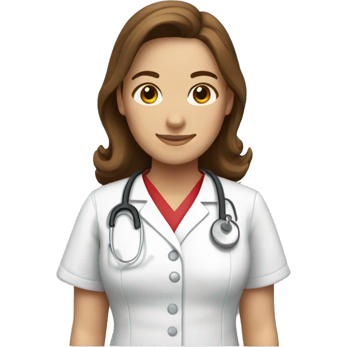 Nurse with brown hair and red scrubs emoji
