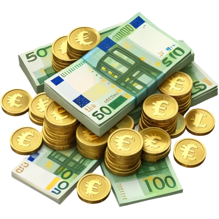 pile of euro coins and euro bank notes emoji