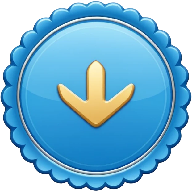A blue scalloped circle with a verified thing emoji