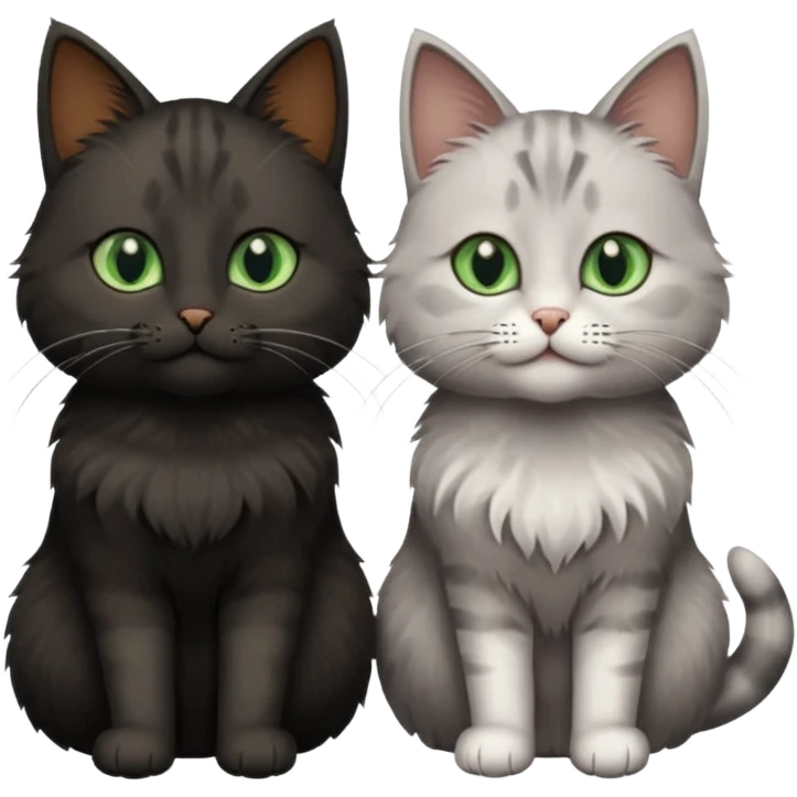 Can you make an emoji of two cats looking at each other, one black with brown eyes and the other gray with green eyes? emoji