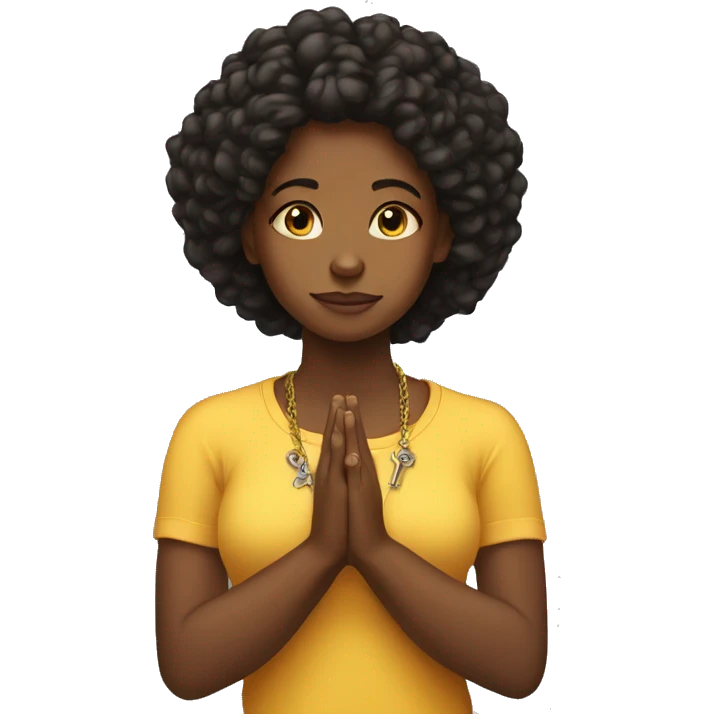 Young Black woman praying with cross necklace in hands emoji