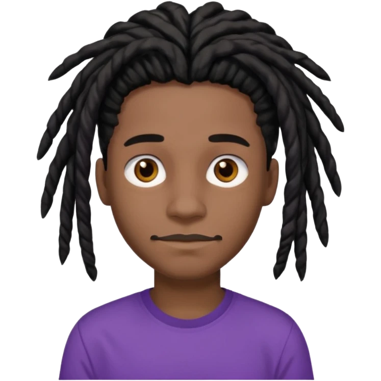 black teen with black dreads in a middle part with brown eyes and a small mustache and purple shirt emoji