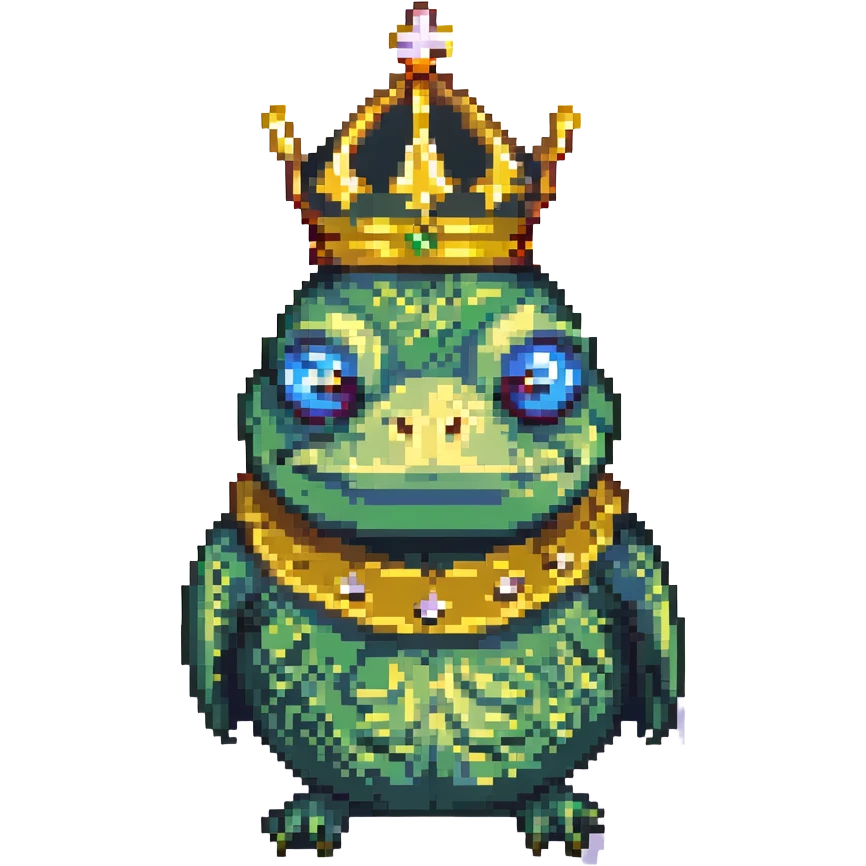 Rare Pepe meme pixel art with golden crown emoji