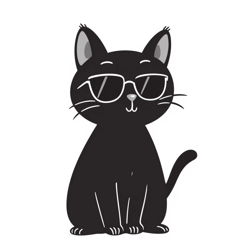 cat wearing sunglasses hand-drawn doodle style emoji