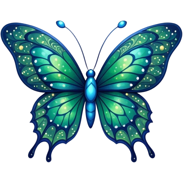 blue and green butterfly with stars from night sky emoji