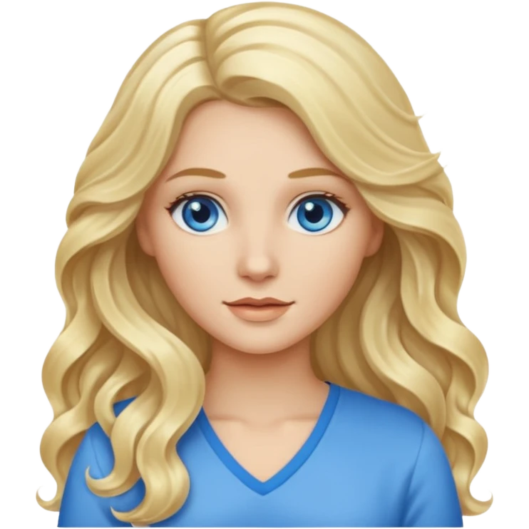 White female with long blonde wavy hair and blue eyes emoji