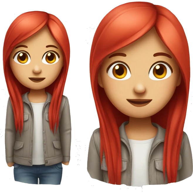 Cute girl with red straight long hair emoji