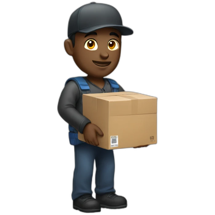 Black delivery man carrying boxes outside van emoji