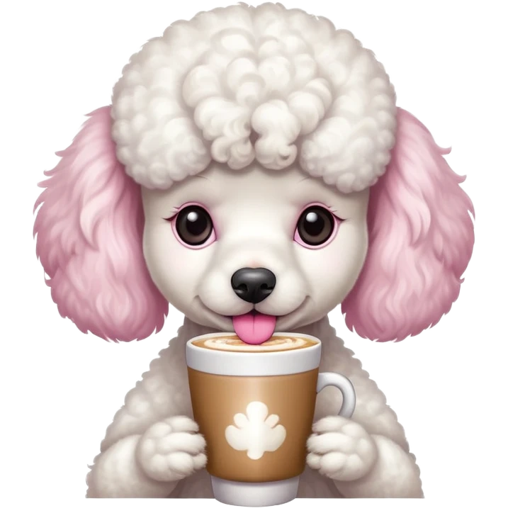 White poodle drinking a latte emoji