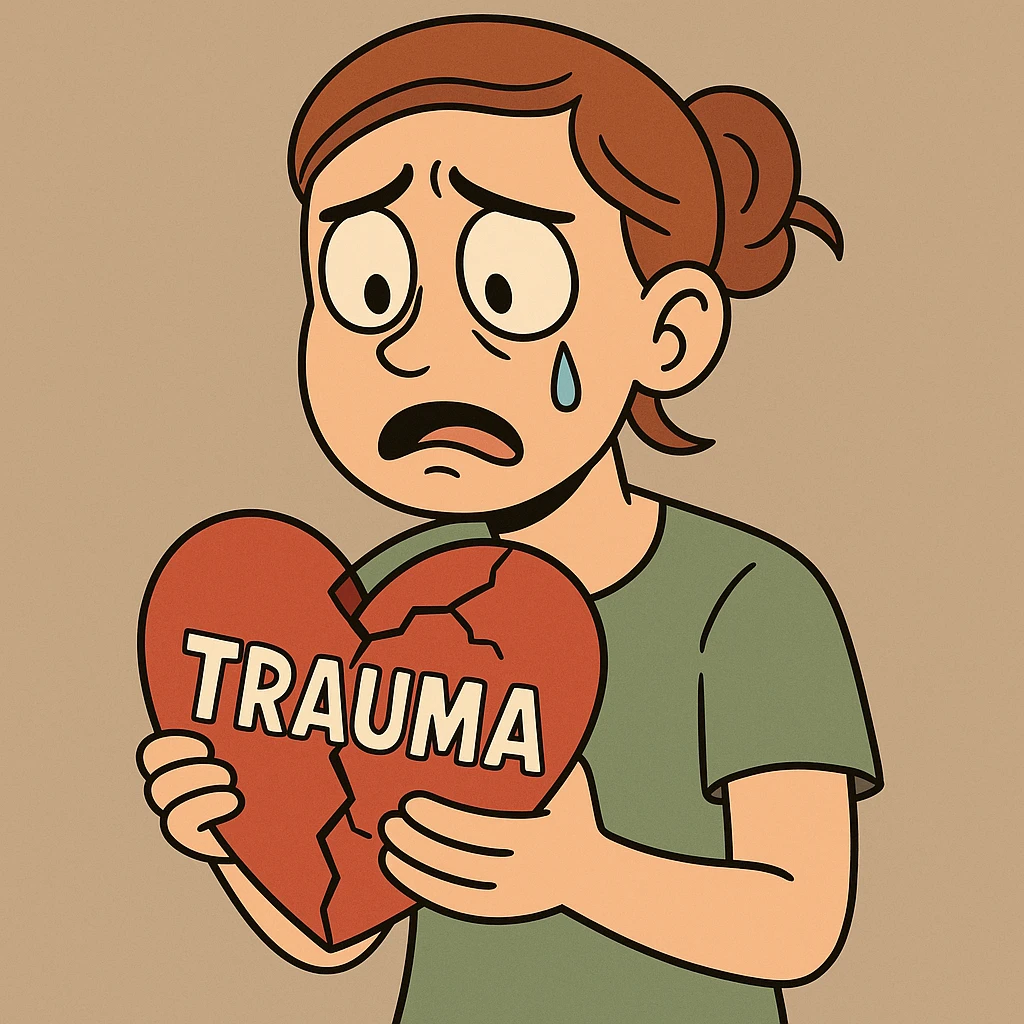 trauma as a cracked heart in flat toon style emoji