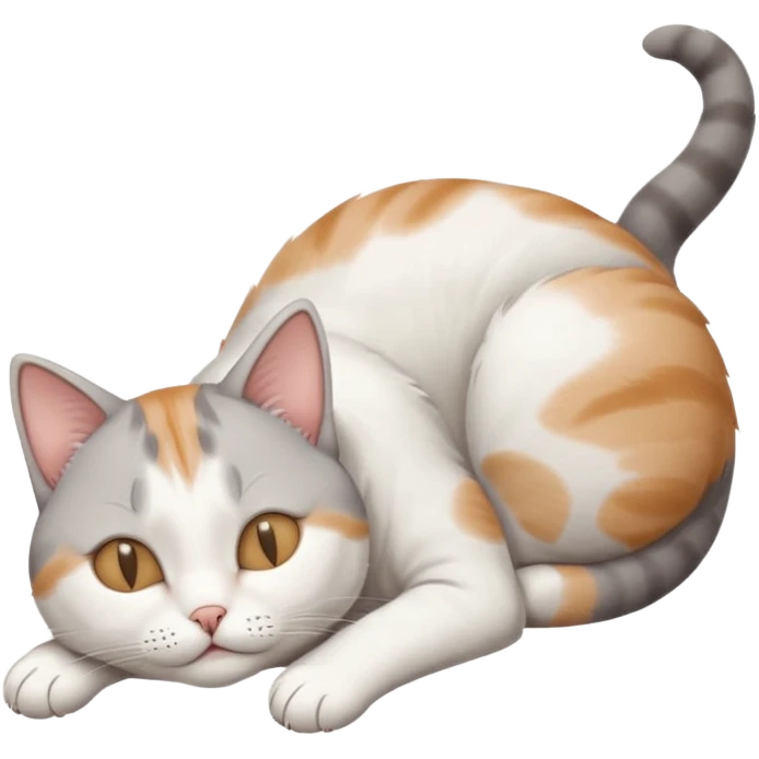 grey and white small cat with eyes closed lying down upside down with paws stretched out straight vertically  emoji