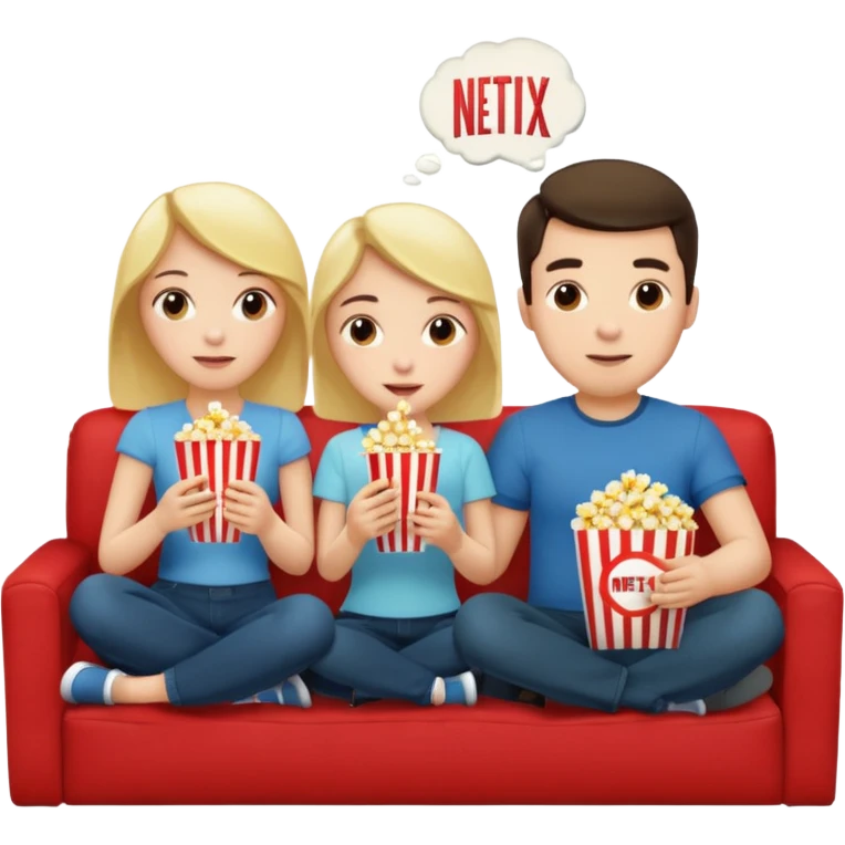 Crea un emoji dove un uomo e una donna mangiano i pop corn su un divano e guardano la tv, nella tv ci deve essere scritto netflix emoji